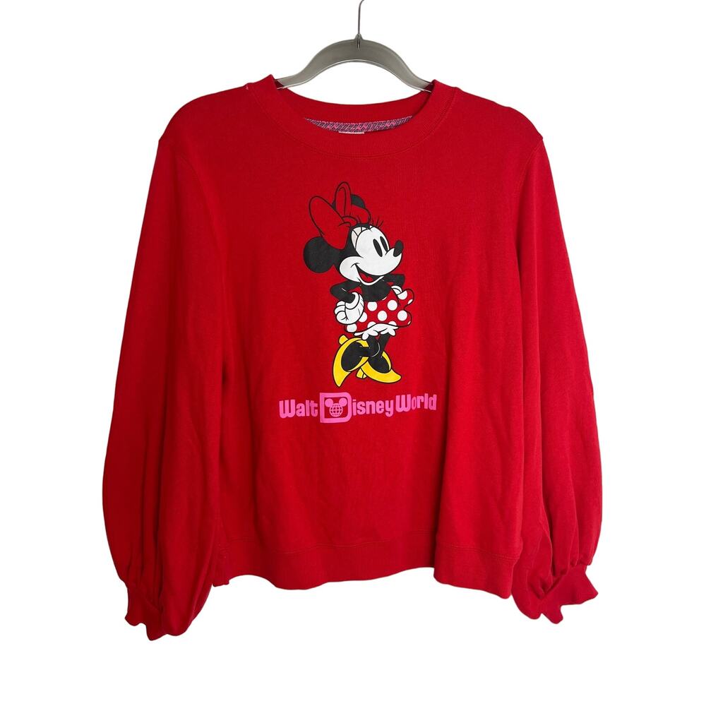 Disney Parks Walt Disney World Minnie Mouse Balloon Sleeve Sweatshirt Size M Red